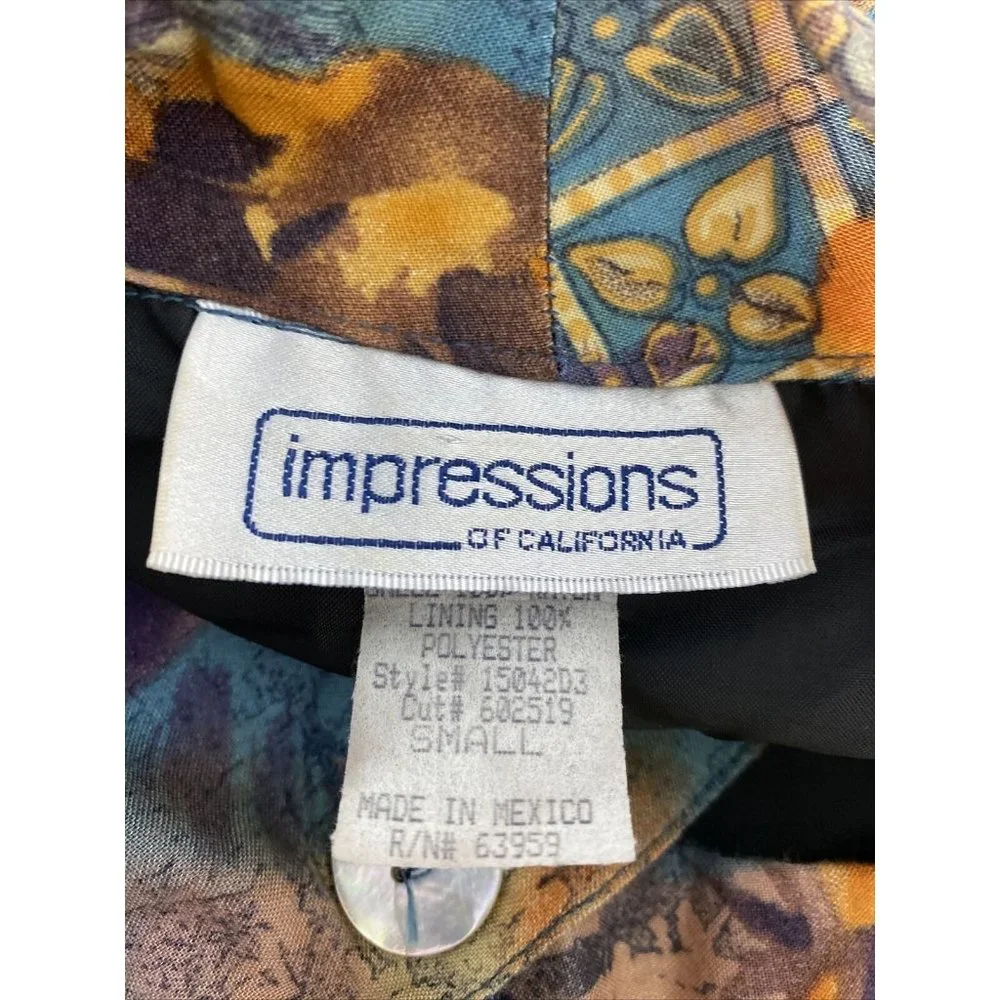 VTG Impressions Of California Multicolor Floral Long Sleeve Single Button Top S